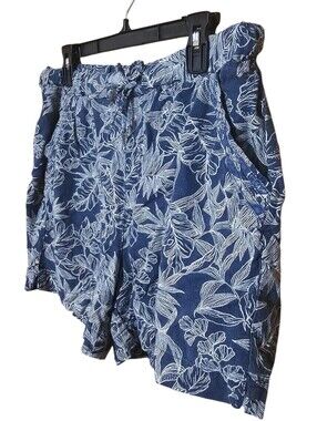 Briggs Navy Floral Linen Drawstring Women's Shorts Size Large